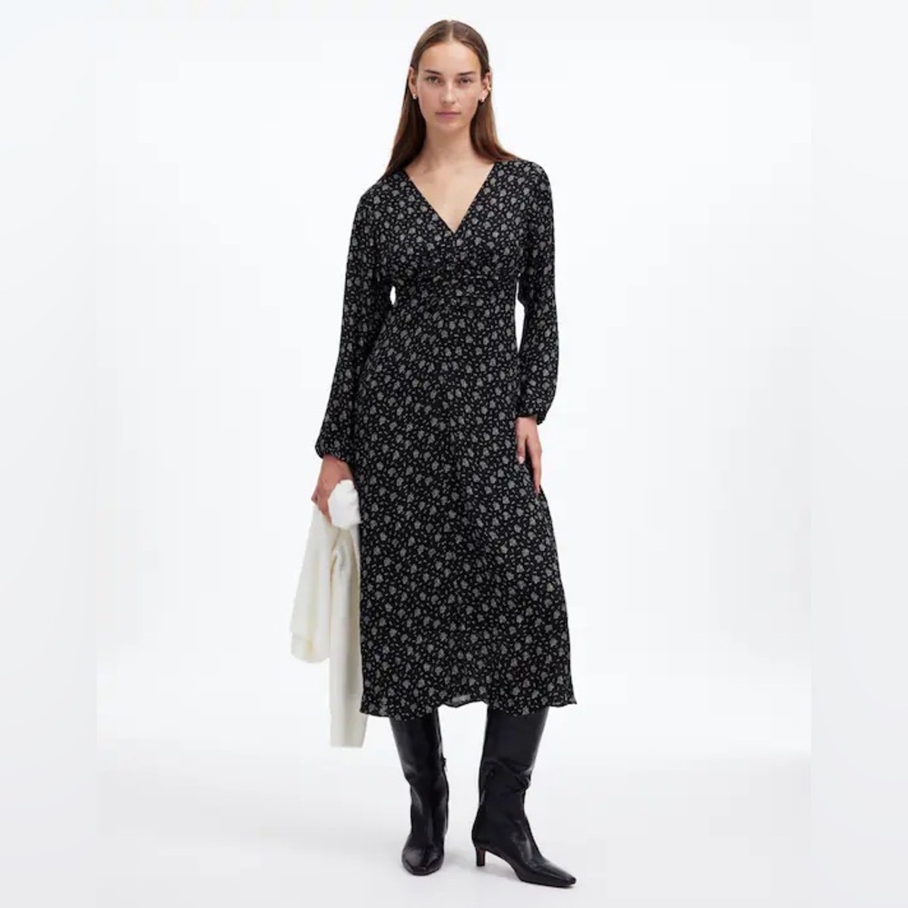 Madewell Floral Ruched Midi Dress